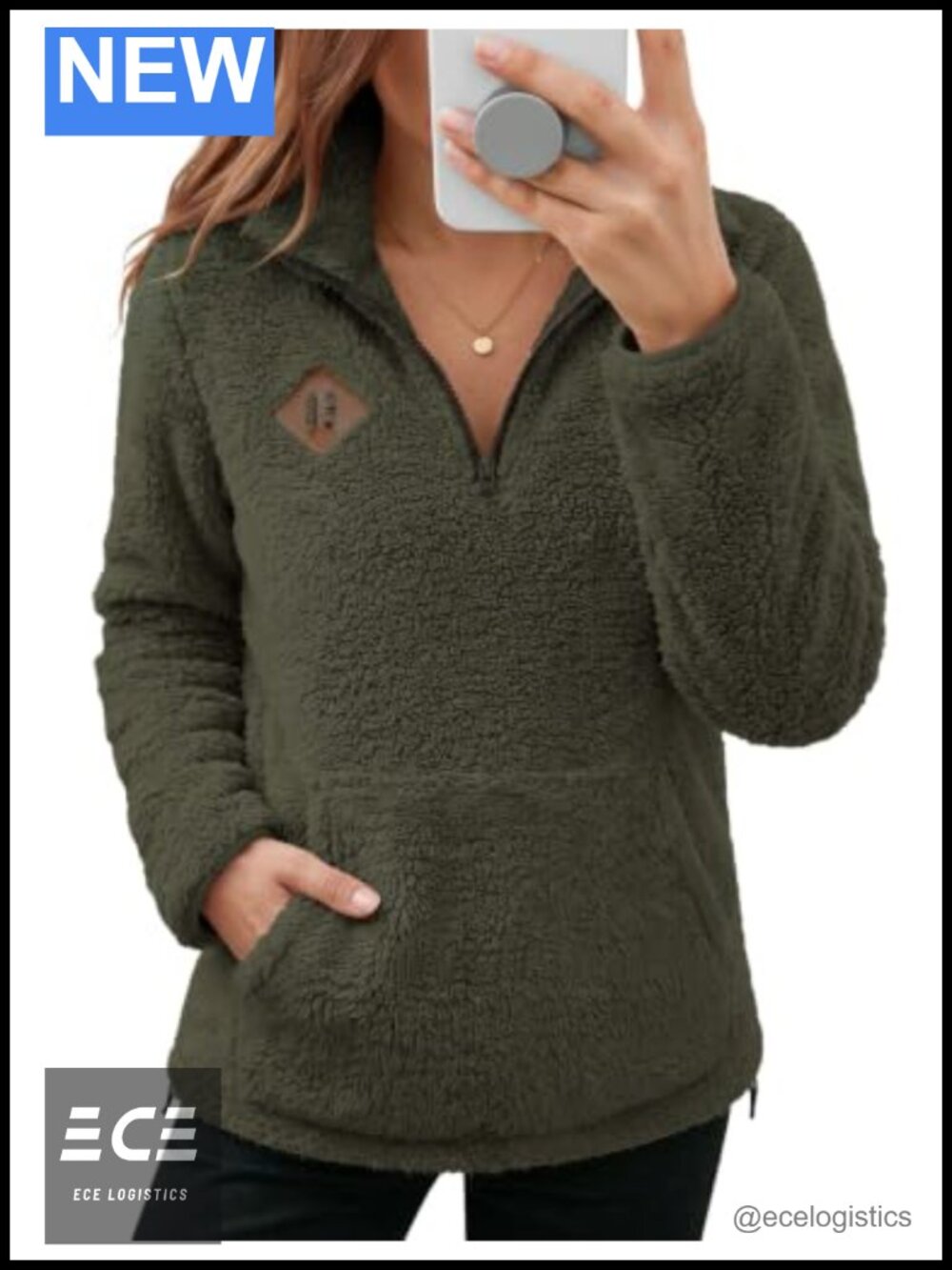 Women Half Zip Fleece Pullover Sweatshirt Kangaroo Pocket Fuzzy Sherpa